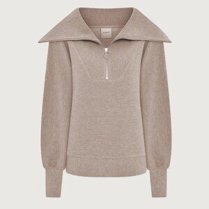 Varley Vine Half Zip Pullover Taupe Marl Ottoman Rib Oversized Small